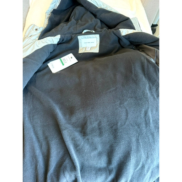 NWT Calvin Klein Jean Gray Puffer Zip Hoodie fleece lined Jacket large L-14/16 - Picture 8 of 12